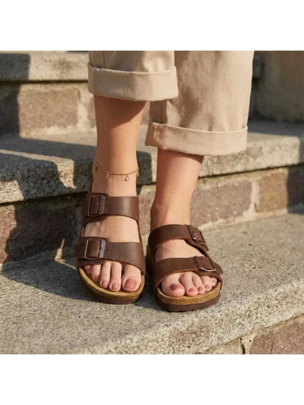 Comfortable Women's Double Buckle Slip-On Sandals with Arch Support & Cork